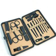 棕色皮革套装按扣 7/16/24/26/32 件美甲工具套装 S 角质层钳切割套装专业指甲钳修脚美甲美容工具 - 彩色 - 查看 23