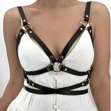 Women's Sexy Gothic Black Punk Crop Top Camisole With Straps, Suitable For Carnival Parties And Daily Wear - Black - View 1