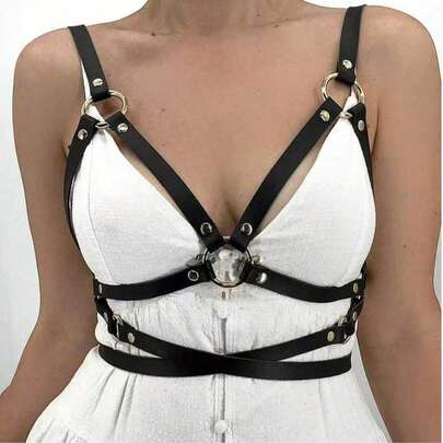 Women's Sexy Gothic Black Punk Crop Top Camisole With Straps, Suitable For Carnival Parties And Daily Wear