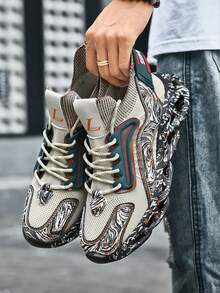 AoPlus Men's Fashionable & Comfortable Blade Sneakers, Breathable Shock-Absorbing, One-Touch Slip-On Anti-Slip Design, Suitable For All Seasons, Teenagers And Adults For Daily Jogging - Beige - View 6