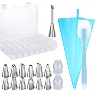 Conjunto de 17 peças para decoração de bolos, incluindo espátula grande de silicone de 26,4 cm, saco de confeitar de silicone de 30,5 cm, bicos de confeitar, utensílios de cozinha para glacê, manteiga, queijo, massa e confeitaria em geral. Presente perfeito para amantes da confeitaria.