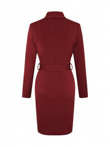 1 chiếc đầm nữ màu trơn cổ chữ V tay dài, dáng rộng thoải mái, thích hợp mặc đi làm, văn phòng, hàng ngày, thanh lịch mùa thu xuân. - Đỏ - Xem 4