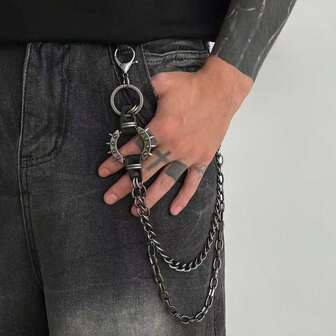 Crazy Hunter Exaggerated Spiked Pant Chain, Vintage Cool Metal Punk Rock Hip Hop Waist Chain Wallet Chain