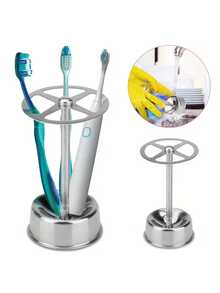 Stainless Steel Toothbrush Holder, Suitable For Toothbrush, Toothpaste, Electric Toothbrush, Makeup Brush, Razor And Stationery, Multi-Functional Toothpaste Rack, Toothbrush Storage Rack, Saves Countertop Space, Applicable For Kitchen, Bathroom, Shower Room, Dormitory, Cosmetic Tools, Unisex Home Bathroom Decor, Bathroom Storage Accessories - Multicolor - View 8