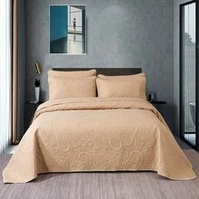 3 PiecesPolyester Peris Embossed Bedspread Set, [2 Pillow Shams, No Pillow Inserts], Stain-Resistant, Suitable For Living Room, Bedroom, Hotel - Camel - View 14
