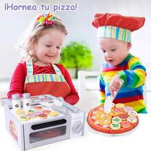 51 Piezas de Juguetes de Pizza de Madera para Niños, Comida de Juguete para de Pizza, Juego de Comida de Juego de Roles, Accesorios de Cocina con Horno, Regalo para Niños de 3 4 5 6 Años - 1 - Ver 5