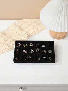 Large Capacity Velvet Jewelry Tray, Stackable Jewelry Display Stand With Separate Compartments, Suitable For Earrings, Necklaces, Bracelets, Rings, Hair Clips, Hair Bands, Etc. - Black - View 5