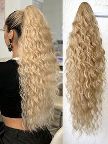 爪形马尾假发，金色，26英寸，水波纹耐热纤维合成马尾假发，适合女性在圣诞节、万圣节、音乐节、派对和日常使用。 - 金色 - 查看 2