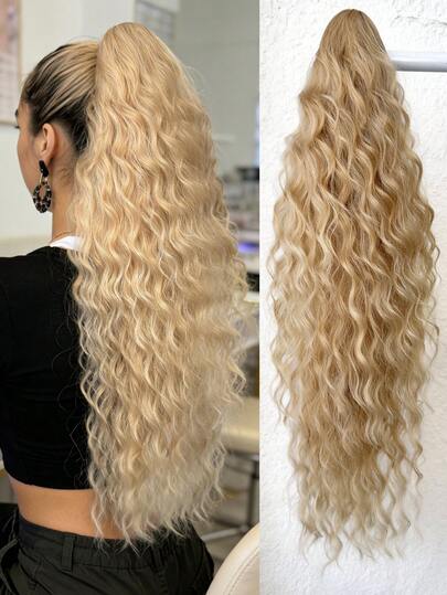 Claw Shaped Ponytail Extension Hair Accessory Gold 26 Inch Water Ripple Heat-Resistant Fiber Synthetic Ponytail Wig, Suitable For Women's Christmas, Halloween, Music Festivals, Parties, Daily Use