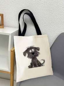 2 chiếc túi xách hình cún con dễ thương có dây đeo vai tháo rời - Họa tiết chó đen trắng thời trang, phù hợp cho mua sắm, các sự kiện dành cho thú cưng và các buổi họp mặt gia đình, thiết kế mở phía trên tiện dụng - Món quà lý tưởng cho người yêu thú cưng! Quà tặng cho chị em gái, phụ nữ - Màu be - Xem 3