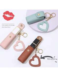 1/2 件装迷你口红盒带镜子，便携式 PU 皮革钥匙扣口红收纳包 - 粉色化妆包化妆品收纳盒口红袋，感恩节礼物，送给女孩、女士、妈妈的礼物，口红袋，女士礼物，女孩礼物，女朋友礼物，女士礼物，圣诞礼物，创意女士礼物，包包装饰，收纳袋，化妆包，旅行必备 - 彩色 - 查看 3