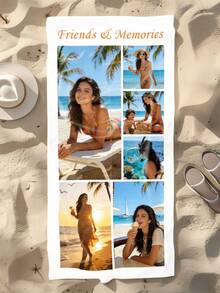 1 Customizable Photo Name Beach Towel - Soft Polyester Blend, Customizable For 6 Photos, Rectangular Swimming Pool And Beach Towel With Bright Swimsuit Print - Ideal Personalized Vacation Gift, Personalized Towel | Modern Style Towel | Quick Drying Fabric, Personalized Beach, Bath Towel