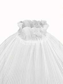 Women's Fashion White Ruched Chiffon Camisole, Backless Tie Design, Ruffle Hem, Regular Length Non-Stretch Fabric Tank Top