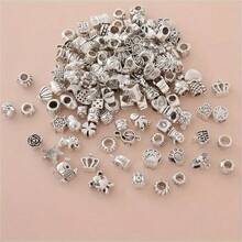 30/200pcs Fashion Metal Beads Set, Suitable For DIY Jewelry - Multi-Functional Large Hole Design, Applicable For Necklaces, Bracelets, Keychains And Phone Charms - Zinc Alloy, With Classic Patterns - Silver - View 4