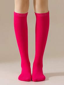 1 Pair Solid Color Knee-High Socks For Teenage Girls, Dance Performance Socks, Polyester Knit Fabric, Simple Versatile Comfortable Casual Socks, Suitable For 9-16 Years Old All Year Round - Multicolor - View 12