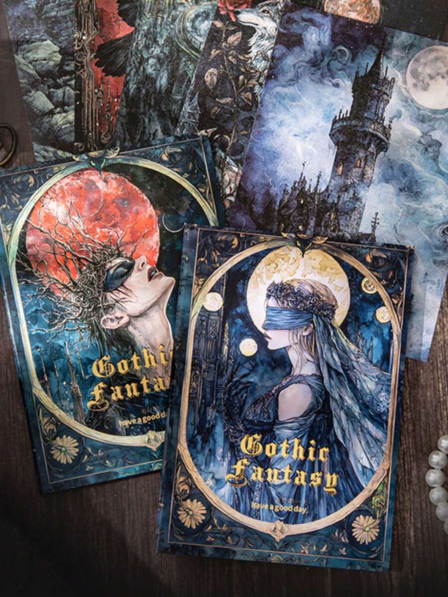 30sheets/Bag Gothic Fantasy Series Dark Theme Background Materials, DIY Scrapbooking Stickers Suitable For Phone Cases, Water Bottles, Car Cups, Computers, Guitars, Bicycles, Skateboards, Luggage, Diaries, Etc. - Multicolor - View 1