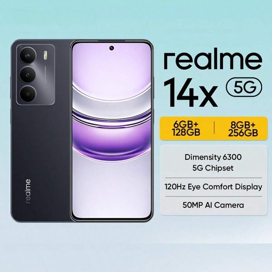 Realme 14x 5G Smartphone 6+128GB/8+256GB | Negro Carbon/Verde Peridoto | Pantalla 6.67" 120Hz | Battery 5000mAh | Camera AI 50MP | MediaTek Dimensity 6300 | IP64 + ArmorShell Protection - 黑色 - 查看 1