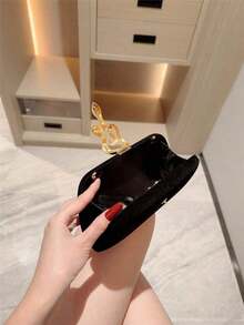 1pc Glitter Metallic Snakeskin Clutch Bag, Luxury Shiny Retro Gold Tone Mini Evening Purse, Fashionable, Charming, Exquisite, Elegant Women's Handbag, Suitable For Weddings, Themed Formal Parties, Galas, Birthday Parties, Comes With Chain - màu đen - Xem 3