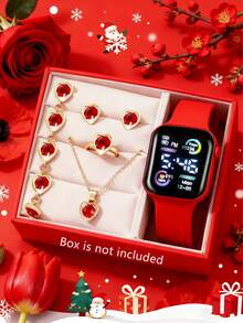 6/5件套女孩可爱优雅时尚LED数字显示电子手表套装，适合女孩日常佩戴。套装包含蝴蝶项链、手链、戒指和耳环，是返校、聚会和旅行的理想之选。也是送给女孩的理想生日/节日礼物。毕业季、情人节、新年和圣诞节送给女孩的完美礼物。女孩配饰 - 彩色 - 查看 13