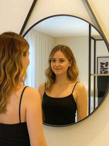 Round Decorative Adnet Mirror With Handle For Wall Mounting In Living Room, Bedroom, Office, Bathroom - 駝色 - 查看 4