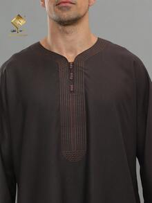 AL HARAMAIN Jubah Sholat Pria AL HARAMAI yang Sederhana dan Modis, Jubah Panjang Pria yang Elegan - Jubah Sholat Lengan Tiga Perempat yang Lembut, Dapat Dicuci dengan Mesin, Cocok untuk Dipakai Sepanjang Tahun, Cocok untuk Ramadan dan Acara Formal | Desain Leher Bulat | Kain Halus | - Coklat - View 9