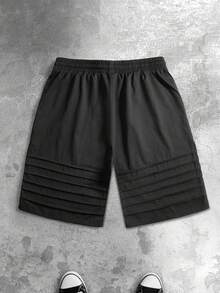 男士黑色褶皱休闲短裤，街头风，夏季 - 黑色 - 查看 6