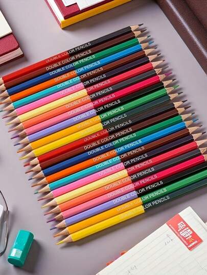 24-Color/12-Pack Dual-Tip Water-Soluble Colored Pencils - 48 Vibrant Shades, Rich Colors, Art Supplies For Drawing And Art, Suitable For School, Office, And Artists | Durable Drawing Materials, Multicolor Pencil Set, Christmas Gift, 2 Packs Of 24