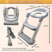 Asiento de Entrenamiento para Niños con Escalera Plegable - Taburete Infantil para Taza de Baño, Cojín de PVC, Asiento Tapizado de Entrenamiento Baño Niño, Escalera Antideslizante, Ergonómico (Gris) - Cerdo, PVC - Ver 9