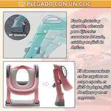 Asiento de Entrenamiento para Niños con Escalera Plegable - Taburete Infantil para Taza de Baño, Cojín de PVC, Asiento Tapizado de Entrenamiento Baño Niño, Escalera Antideslizante, Ergonómico (Gris) - Rosa, PVC - Ver 6