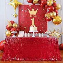QueenDream 60x102 Inch sequin tablecloth for wedding and party decor-Silver(228.6 x 396.2 cm (Rectangular) Rojo) - Multicolor - Ver 5