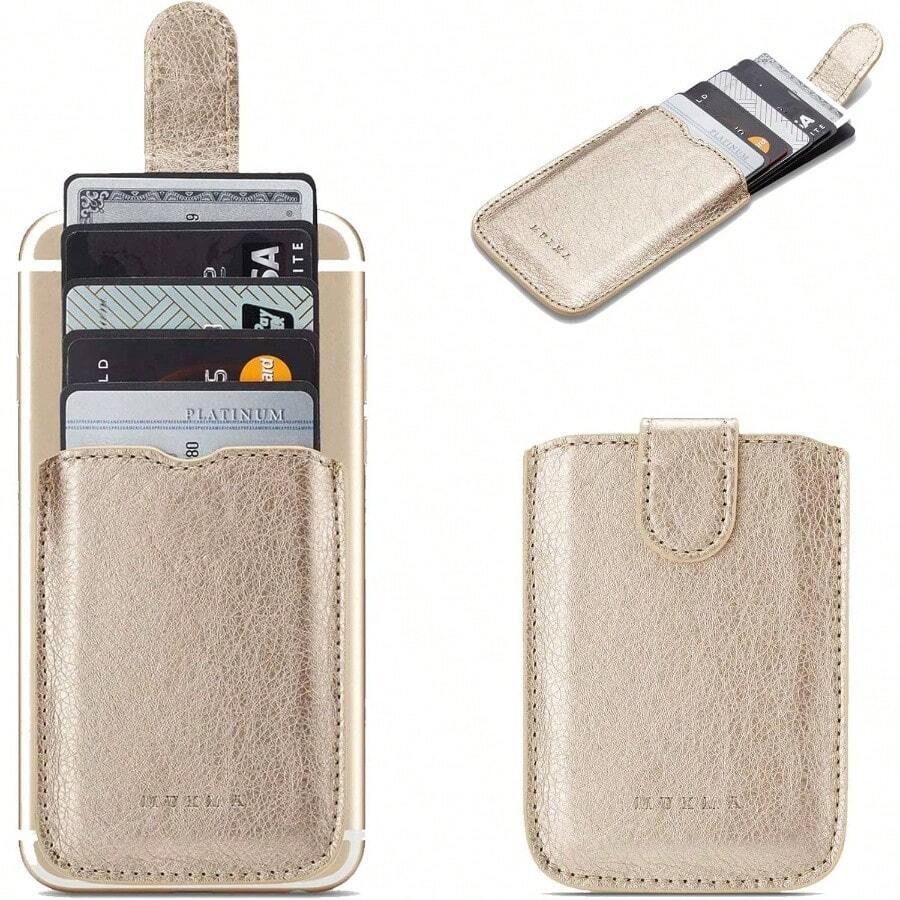 Soporte para Tarjetas de Telfono, Funda RFID, Portafolios de Cuero Sinttico, 5 Tarjetas de Efectivo para/Android/Todos los Telfonos Inteligentes Dorado - Aire - Ver 1