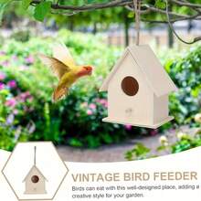 带底座的木制鸟屋，可DIY涂色，悬挂式鸟巢，鹦鹉巢，庭院花园装饰，节日装饰，吸引各种鸟类，巢箱，适合悬挂在花园和庭院中，耐候性强，适用于户外、后院、树木、花园、鸟类用品、公园装饰、成人手工、绘画用品、艺术、自制活动、房间装饰、阳台装饰、个性化礼物 - 彩色 - 查看 10