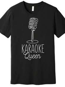 Camiseta gráfica retro de micrófono de reina del karaoke para hombres - Camiseta casual de manga corta de ajuste holgado con diseño de notas musicales. Top de Verano Lavable aáquina para Noches de Karaoke; Salidas Informales. Atuendo de fin de semana divertido. Camisa con estampado divertido. Camisa de fácil cuidado. Amantes de divertida - Negro - Ver 1