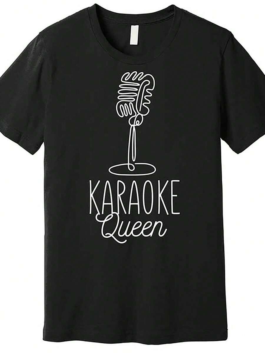 Camiseta gráfica retro de micrófono de reina del karaoke para hombres - Camiseta casual de manga corta de ajuste holgado con diseño de notas musicales. Top de Verano Lavable aáquina para Noches de Karaoke; Salidas Informales. Atuendo de fin de semana divertido. Camisa con estampado divertido. Camisa de fácil cuidado. Amantes de divertida - Negro - Ver 1
