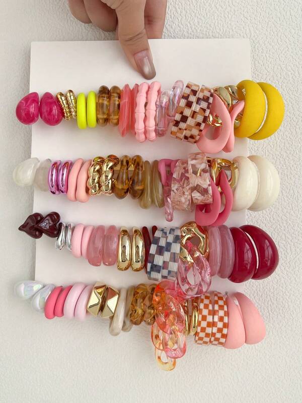 1-30 Pairs Random Letter, Water Drop, Geometric, Vintage Coin Inspired, Y2K Acrylic Exaggerated Fashion Earring Set, Blind Box Assortment, Suitable For Women, Mother's Day, Valentine's Day, Christmas, New Year, Daily Wear