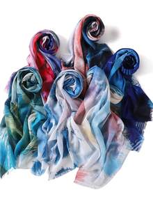 1 件高品质扎染长款头巾，女士彩色柔软披肩，穆斯林围巾，轻薄夏季马来西亚纯色头巾