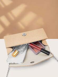 REMANLAND 1件优雅褶皱亮面女士手提包，时尚魅力女士晚宴钱包，信封式手拿包，带隐藏式卡槽和隔层，配有可拆卸金属链的单肩包，是派对女孩、新娘和节日礼物的理想之选。 - 香檳色 - 查看 7