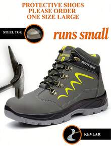 (Please Order One Size Up) Men's Steel Toe Safety Boots, Comfortable & Fashionable, PU Leather Uppers With Anti-Smashing, Anti-Puncture Soles, High-Top Sporty Design, Durable & Sturdy, Work Shoes, Anti-Puncture - Green - View 18