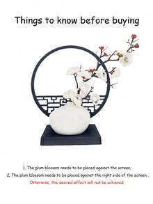 仿真盆景摆件，农历新年梅花盆景，人造盆栽花卉，中式桌面屏风摆件，可作餐桌中心装饰，家居、办公室桌面装饰，春节礼物 - 彩色 - 查看 4