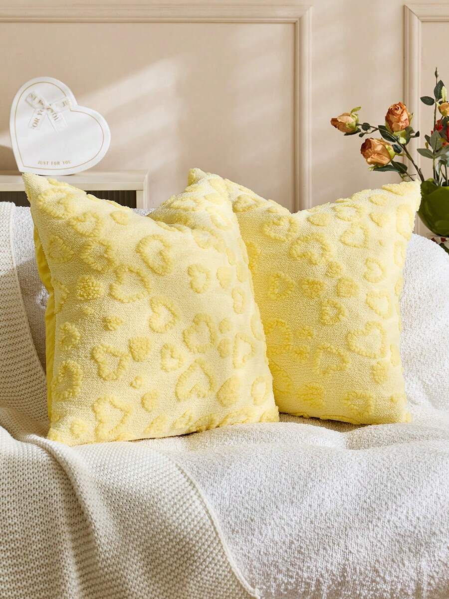 1个/2个情人节爱心压纹装饰枕套（不含枕芯），双面荷兰亚麻布面料，方形抱枕套，节日家居装饰枕，柔软天鹅绒面料，现代风格，适用于沙发、卧室、宿舍