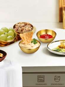 12件/6件/3件斋月金色酱汁碗托盘套装，优雅不锈钢蘸酱杯寿司蘸酱碗上菜托盘小吃盘，厨房/餐厅/母亲节/派对/婚礼/乔迁之喜的理想之选 - 金色 - 查看 4