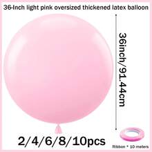 Bóng bay khổng lồ màu hồng nhạt, kích thước 36 inch (khoảng 91,4 cm), 2/4/6/8/10 quả, bóng bay cao su dày dặn màu hồng pastel siêu lớn, thích hợp trang trí cho cô dâu, tiệc tiết lộ giới tính, đám cưới, lễ tốt nghiệp, kỷ niệm. - Màu Hồng baby - Xem 3
