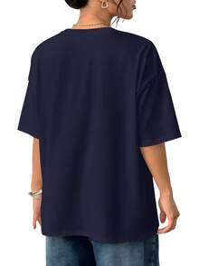 Solid Color T-Shirts, Casual Women's Shirts, Black, White, Red, Apricot Women's Tops, Tops, Casual Women's Shirts, Women's T-Shirts, Maximum Amount,Tops - 藏蓝色 - 查看 2