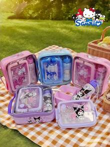 3pcs Sanrio Lunch Set (Including Utensils), Includes Lunch Box, Tote Bag And Water Bottle, Variety Of Styles, Exquisite Prints, Suitable For School Lunch Box, Girls' Lunch Box, Work Lunch Box, Camping And Picnic Sets. Adorable Cartoon Patterns, Leak-Proof Lunch Bag With Shoulder Strap And Water Bottle, Suitable For Work/Office/Picnic/Travel.
