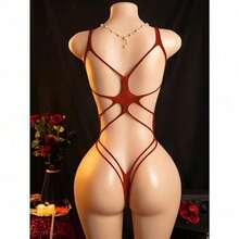 Hollow Out Sexy Erotic Bodysuit – A Daring Lingerie Jumpsuit Featuring Intricate Lace Details And A Sensual Cut-Out Design, Perfect For Valentine's Day, Bachelorette Parties, And Romantic Evenings. - 紅色 - 查看 4