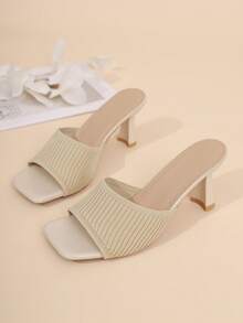 Dép xăng đan cao gót 2-3 inch dành cho nữ, kiểu dáng trung bình, thích hợp đi ngoài trời, mẫu thời trang Hàn Quốc mùa xuân/hè 2025, chất liệu vải, phù hợp cho tiệc bãi biển, đám cưới, công sở. - Màu be - Xem 7