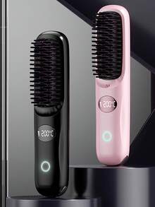 2025 新款 LCD USB 可充电陶瓷加热直发梳，无线便携式卷发器和直发器组合 - 彩色 - 查看 9