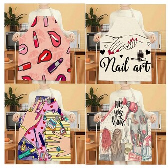 1件装美容工具图案围裙，创意趣味时尚印花围裙，易于清洗的厨房烹饪围裙，创意家居围裙