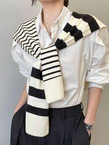 1pc Unisex Asymmetrical Striped Casual Shawl, Multi-Color Knitted Versatile Shawl - Suitable For Autumn/Winter, Christmas, Outdoor Wear - Same Style In Multiple Colors - View 6