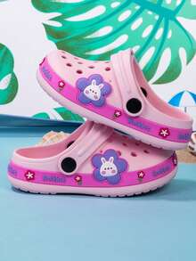 1 Pair Kids Soft EVA Breathable Non-Slip Wear-Resistant Beach Sandals, Cartoon Animal Round Toe Design, Cute Rabbit For Girls, Floral For Boys, Summer - Pink - View 2